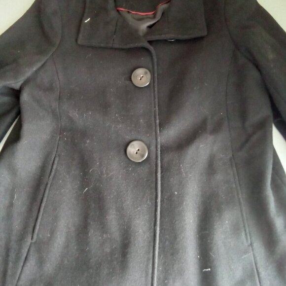 Women's M merona single breasted wool blend blend pea coat Black short cold weat - Picture 5 of 8